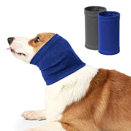 Hals- und Ohrenschützer für Hunde, beruhigende Haustier-Geräuschdämpfer, bequem und angstlösend, Winter-Hundekopfbedeckung (S, Blau, Grau) 2