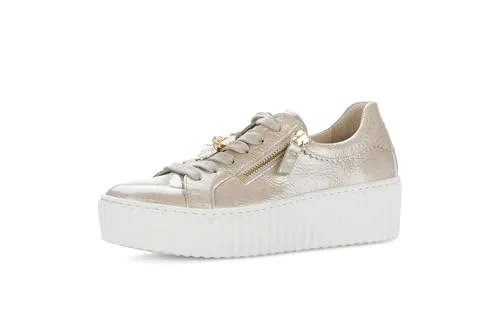 Gabor Damen Low-Top Sneaker oasi (Gold) - Damen-Sneaker mit Best Fitting, ideal für den sportlichen Alltag, aus hochwertigem Lackleder und mit praktischen Reißverschluss.