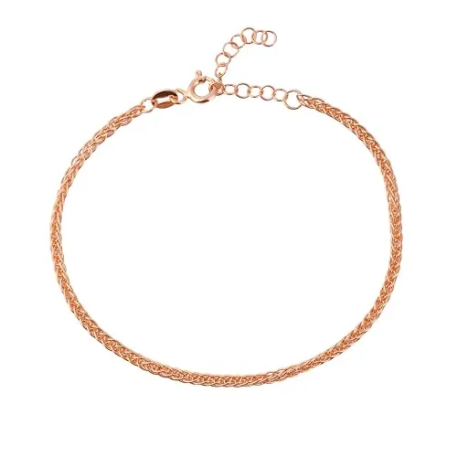 Einzelstück® Armband Woven I 925 Sterling Silber 14K Roségold vergoldet I Silberarmband geflochten I Armschmuck Damen I Antiallergen & nickelfrei (Rosegold)