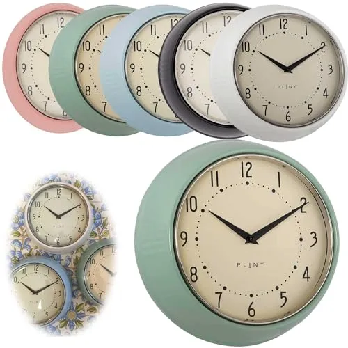 LS-LebenStil Vintage Metall Wanduhr Leaf Grün 23cm Küchenuhr Bürouhr Rund Retro Nostalgie ideal im Schlafzimmer Flur Büro Küche Wohnzimmer Esszimmer leise lautlos kein Ticken mit großen Ziffern