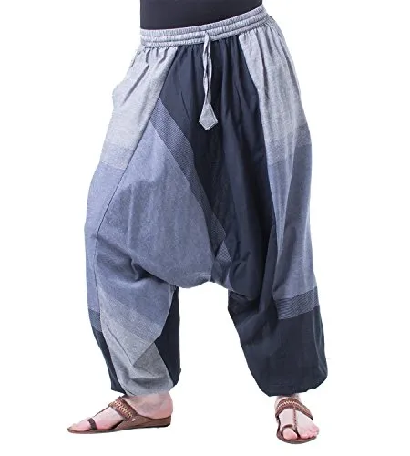 Kunst und Magie Bunte Aladin Haremshose mit 2 Taschen, Farbe:Grau