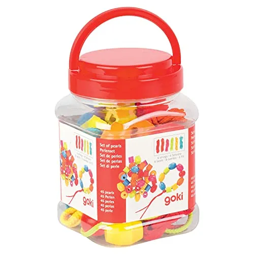 Goki 58498 Perlenset - 45 gemischte Perlen, 5-fach sortiert, ideal für kreative Bastelprojekte und Kinderhände