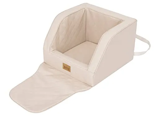 Hundeautositz Beige Leder (46x46x31 cm) - Multifunktionaler Hundeautositz für Transport und als Hundebett. Einfach zu reinigen und schnell zu installieren, schützt er das Auto effektiv vor Schäden.