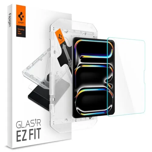 Spigen Glas.tR EZ Fit Schutzglas für iPad Pro 11 Zoll M4 (2024) - Displayschutz für Tablets mit Installationsschablone für einfache Positionierung und 9H Härte für optimalen Schutz vor Kratzern und Bruch.
