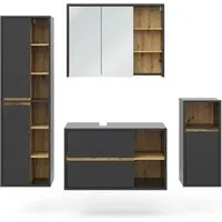 Vicco Badmöbel-Set Viola - Modernes Badezimmer-Möbel in Anthrazit und Eiche - Badmöbel-Set mit edlem Design aus pflegeleichten, kratzfesten Materialien für langlebige Qualität und stilvolle Aufbewahrung im Badezimmer.