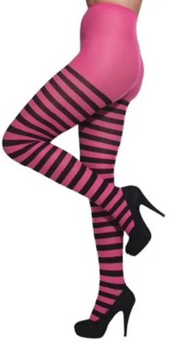 Strumpfhose Ringelstrumpfhose Pink Schwarz Karneval Fasching Party Cosplay