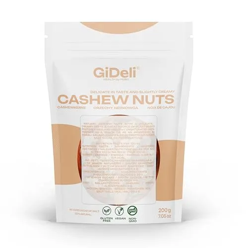 GiDeli Cashewkerne Ganze 200g ungesalzen reich an proteinen, vitaminen & mineralstoffen naturbelassen ohne zusatzstoffe, vegan doypack