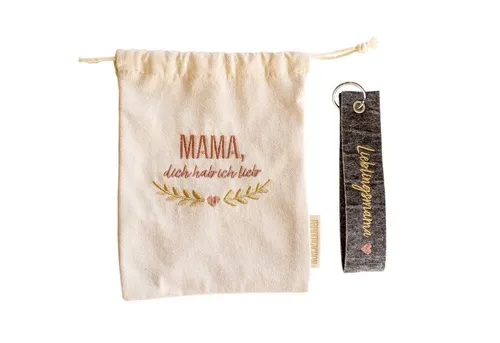 PAPIERDRACHEN Schlüsselanhänger Set Filzschlüsselanhänger mit besticktem Säckchen - Muttertag - Vatertag