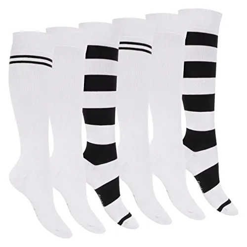 Footstar Damen Kniestrümpfe geringelt (6 Paar) - Weiß 35-38