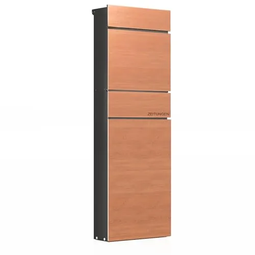 Wiltec Standbriefkasten in Holzoptik mit Zeitungsrolle - Wandbriefkasten aus robustem verzinktem Stahl, bietet abschließbaren Schutz für Ihre Post und ein integriertes Zeitungsfach für Ordnung und Stil.