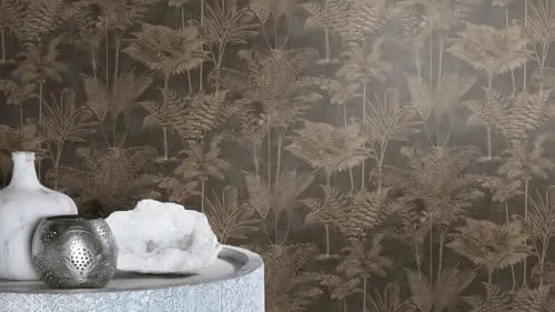 Vliestapete Rasch Palmblätter Farne Anthrazit Gold Lirico in gold von Rasch