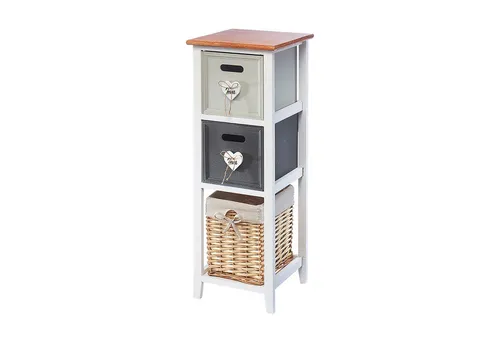 Kobolo Holzregal weiß mit 3 Schubfächern - Dekoratives Regal in Natur- und Grüntönen, ideal für Aufbewahrung und Deko. Praktische Schubladen mit Griffen und zeitloses Design für jeden Raum.