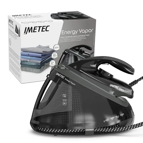 Imetec Energy Vapor | Bügeleisen mit Dampferzeuger, 6,5 BAR Pumpe, 400 g Dampfstoß, 2400 W, Fluid Ceramic Sohle, Bügelblock, Abschaltautomatik, Reinigungsvorrichtung, ECO-Technologie