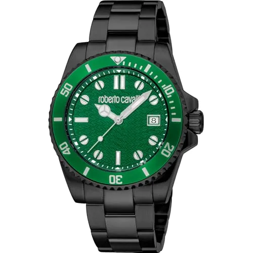 Roberto Cavalli Herren Analog Quarz Uhr mit Edelstahl Armband RC5G129M0085