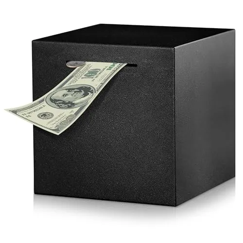 Mincloss Erwachsene Spardose Edelstahl Schwarze Mattierte Sparbüchse Groß Safe Sparbüchsen der Schwer zu Öffnen,Spardose Metall Sparschwein Spardosen für Erwachsene Kinder (12 * 12 * 12cm