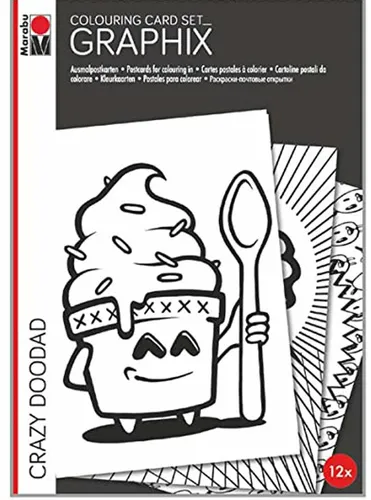 Graphix Colouring Marabu Ausmalpostkarten  12-er-Set Crazy Doodad 350G/M²