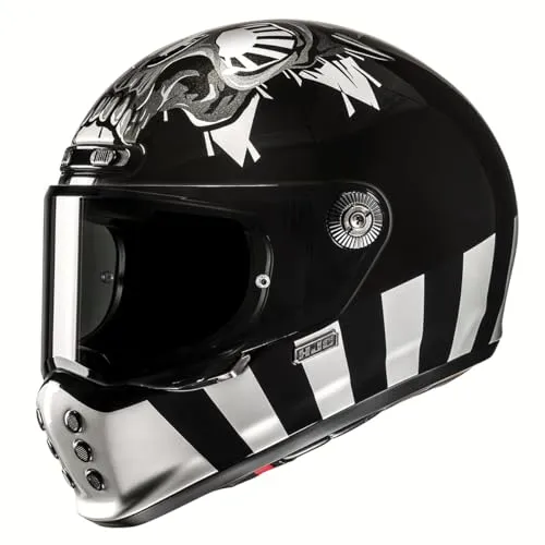 HJC V10 Crania Helm, schwarz-silber, Größe L - Motorradhelm mit Advanced Fiberglass Composite Shell für leichtes Gewicht und hohen Komfort, plus Notfallwangenpolster für schnelle Helmabnahme.