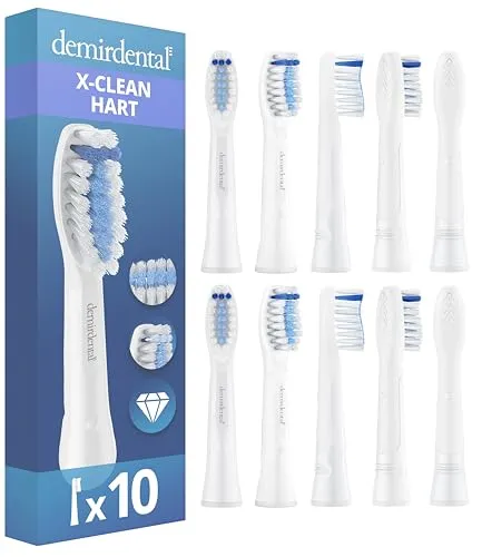 demirdental Aufsteckbürsten für Oral-B Pulsonic, Extra Clean, 10er Pack - Ersatzzahnbürsten für Oral-B Pulsonic, mit rauteförmigen Filamenten für maximale Plaqueentfernung und individuelle Farbringe zur Personalisierung.