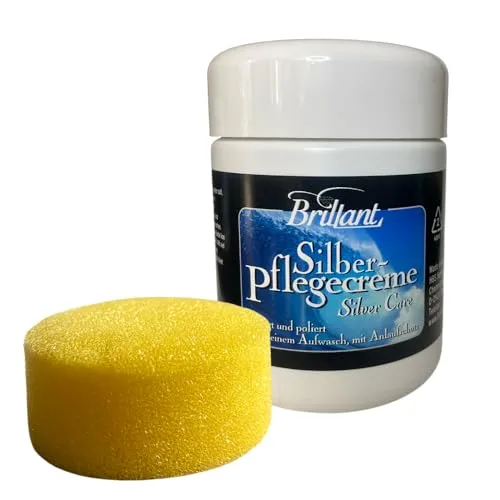 Brillant Silber Pflegecreme 200ml mit Schwämmchen - Silber-Waschmittel für Silber & Versilbertes - hoch wirksamer, langanhaltender Anlaufschutz