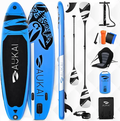 Aukai SUP-Board PRO 320cm – 2in1 Aufblasbares Stand Up Paddle Set mit Kajak-Sitz - Vielseitiges Komplettset für Stand Up Paddling und Kajakfahren, inklusive Action-Cam-Halterung und Rucksack. Maximale Tragfähigkeit von 200 kg und 5 Jahre Garantie.
