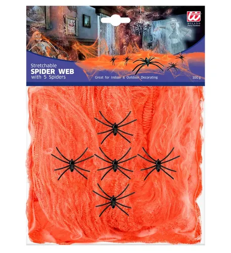 SPINNENNETZ HALLOWEEN FASCHING KARNEVAL DEKO 5 SPINNEN & 100G NETZ ORANGE NEU