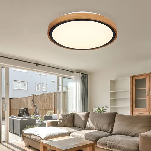 Deckenleuchte Wohnzimmerlampe Holzleuchte – CCT, rund, 1x LED 12W