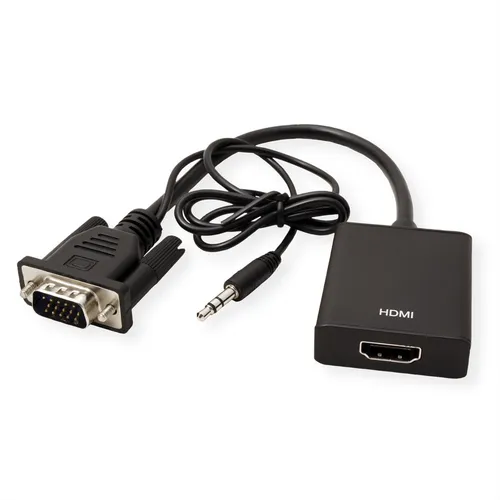 VALUE VGA+Audio zu HDMI Adapterkabel, 0,15 m - Kabeladapter für Full HD Auflösungen bis 1920x1200, ideal für die Verbindung von VGA-Quellen zu HDMI-Displays, kompakt und langlebig.