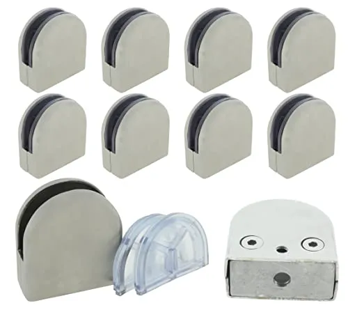 Glashalter aus Edelstahl für 6 mm Glas abgerundet 58x55x25mm Glasklemme Klemmhalter Glasplattenhalter 10 x