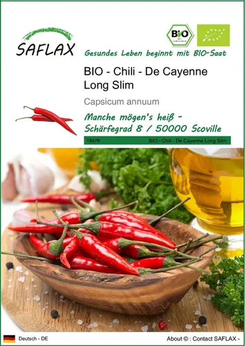 SAFLAX Gemüsesamen SAFLAX - Samen - BIO - Chili - De Cayenne Long Slim