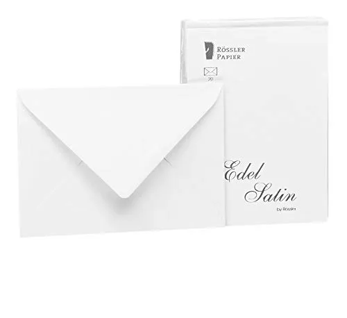 Rössler edel Briefumschläge ohne Fenster | Edelsatin Kuvert | 20 Stück Briefumschläge C6 | Briefpapier edel | Briefumschläge Hochzeit | Farbe: Weiß