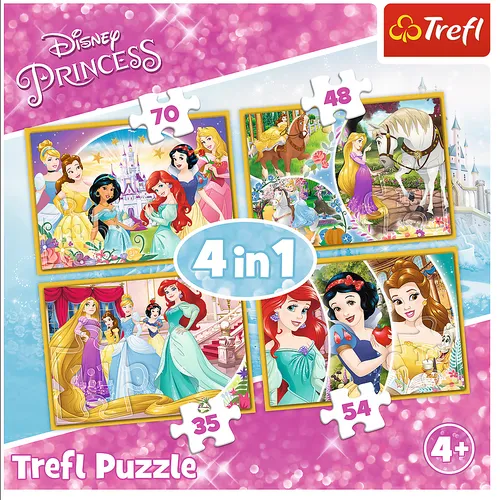 Trefl 4 in 1 Disney Prinzessin Puzzle Set Geschenk Kinder Geduld Spiel Spielen