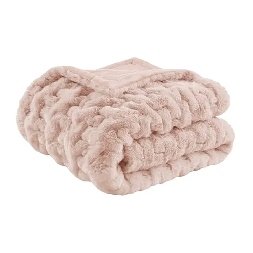 Madison Park Luxuriöser Überwurf, gerüscht, weich, gemütlich, gebürstet, langes Kunstfell, für Bett, Couch oder Sofa, 127 x 152,4 cm, Blush