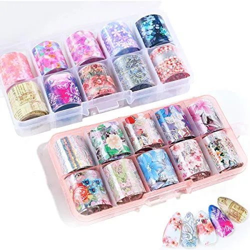 Farbe Nail Art Transferfolie Sticker, Mwoot Nach dem Zufallsprinzip Nail art Folie Transfer Roll Set, Holographische Aufkleber Nail Wraps Transfer Aufkleber Kit (2 Box /20 stücke) 20