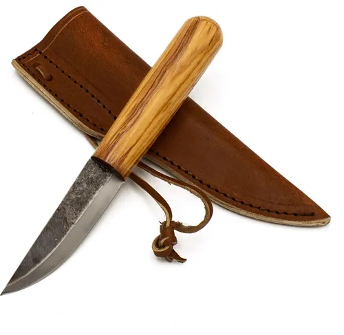 Wikinger Messer Hochmittelalter mit Lederscheide - Campingausrüstung für Mittelalter-Fans: Robustes Wikingermesser mit dickwandiger Karbonklinge und eleganter Rindsleder-Scheide – ideal für authentische Darstellungen und Outdoor-Abenteuer.