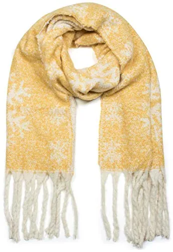 styleBREAKER Damen XXL Schal mit Schneeflocken Muster und Fransen, Gelb - Schals für Damen – Großer, kuschlig weicher Winter Strickschal mit Schneeflocken Muster und langen Fransen, ideal für kalte Tage.