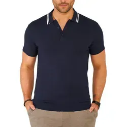 SOULSTAR Poloshirt S2TALSI Herren Basic Kurzarm Knit Polo Hemd Feinstrick Kontrast blau L