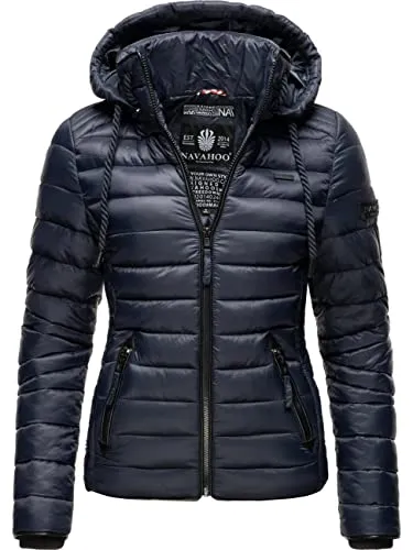 Navahoo Damen leichte Übergangsjacke Steppjacke mit Kapuze Lulana Navy Gr. M