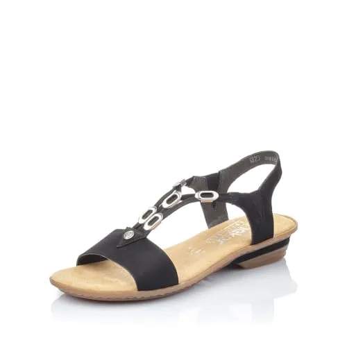 Elegante Sandalette RIEKER für Damen, Gr. 36, schwarz - Wanderschuhe im modernen Look. Diese Sandalette von Rieker aus Velourslederimitat bietet einen bequemen Keilabsatz und Schmuckelemente für einen eleganten Auftritt.