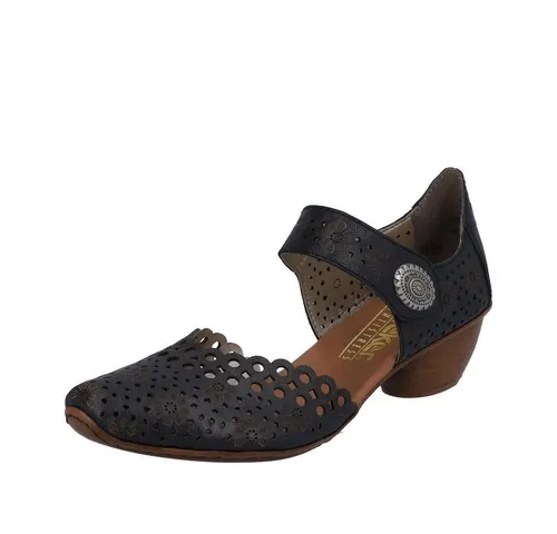 Rieker Pia Damen Open Court Shoes 38 Pazifik - Damen-Pumps aus hochwertigem Leder mit bequemer Riptape-Befestigung und 4 cm Absatzhöhe für eleganten Komfort im Alltag.