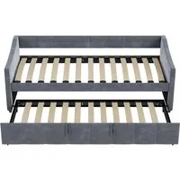 PXloue Schlafsofa Grau Tagesbett Betten Ausziehbett 90/180x200cm mit Seitentaschen Samt