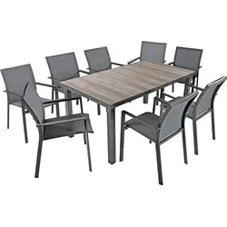 Tischgruppe RANA Set 07, 9-tlg. - Elegantes Gartenmöbel Set - Gartenmöbel-Sets mit robustem Keramik-Tisch und 8 bequemen Stapelstühlen, wetterbeständig und pflegeleicht. Ideal für gesellige Zusammenkünfte im Freien.