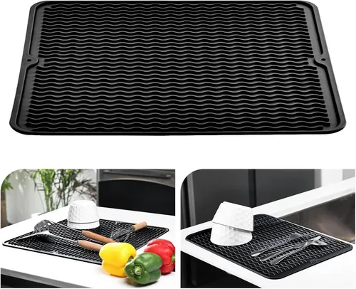 Silikon Abtropfmatte hitzebeständig rutschfest Schwarz 40x30cm