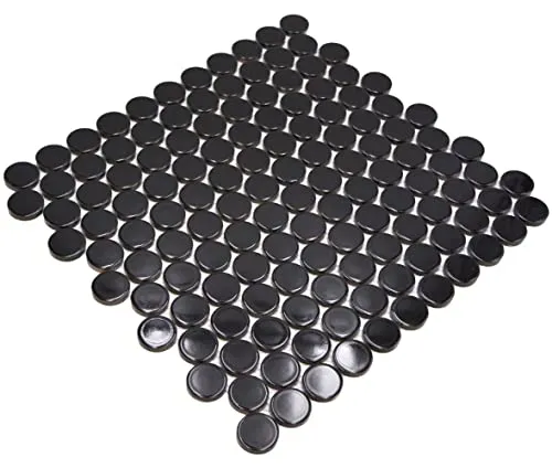 Mosaik schwarz Knopfmosaik Rundoptik Keramik glänzend Rund Wand Boden Küche Bad Dusche