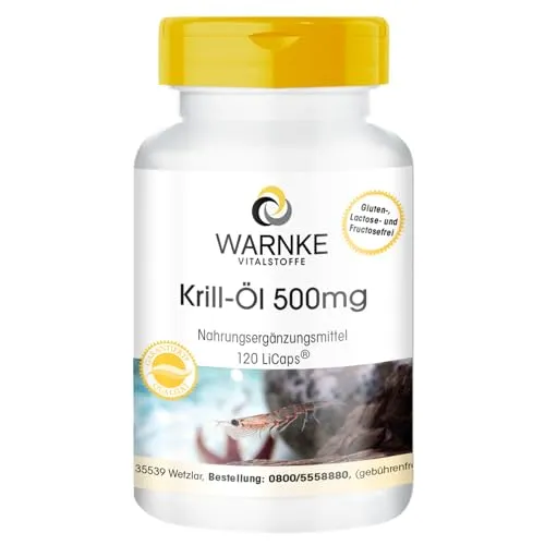 Krillöl Kapseln - 120 LiCaps - 1500mg mit Omega-3, Astaxanthin, Phospholipide - EPA & DHA - Alternative zu Fischöl & Lebertran - Antarktis Krill | Warnke Vitalstoffe - Deutsche Apothekenqualität