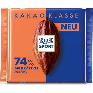 Ritter-Sport Tafelschokolade Die Kräftige Peru, 74% Kakaogehalt, 100g