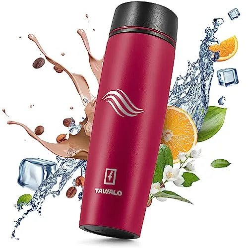 TAVIALO Thermobecher, Reisebecher, 460ml, Farbe Pink, Isolierbecher aus Inox Edelstahl, auslaufsicher, gummierter Standfuß