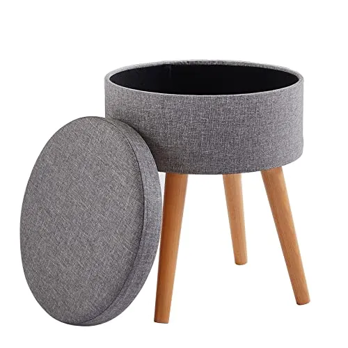 Zedelmaier Sitzhocker Aufbewahrungsbox - Grau - Stilvoller Hocker und praktische Aufbewahrungsbox in einem, ideal für jedes Zimmer. Robustes Massivholzgestell mit einem komfortablen, atmungsaktiven Leinenbezug, belastbar bis 300 kg.