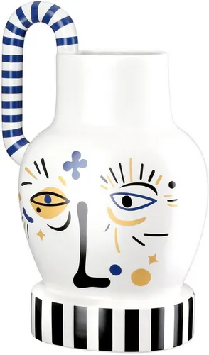 GILDE Tischvase Henkelvase Fira weiß 36 cm - Stilvolle Tischvase in elegantem Weiß mit kunstvollem Gesichtsmotiv und goldfarbigen Akzenten. Ideal für frische oder Kunstblumen und ein echter Blickfang für jedes Zuhause.