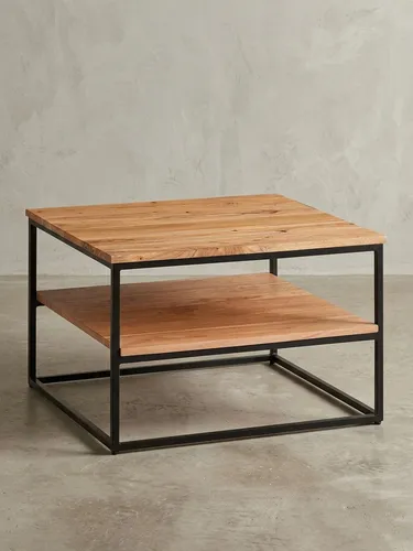 Kadima Design Industrial Couchtisch aus Akazienholz - Stylischer Couchtisch im Industrial-Stil mit 2 Ablageflächen und handgefertigter Akazienholzplatte, ideal für ein modernes Wohnzimmer.