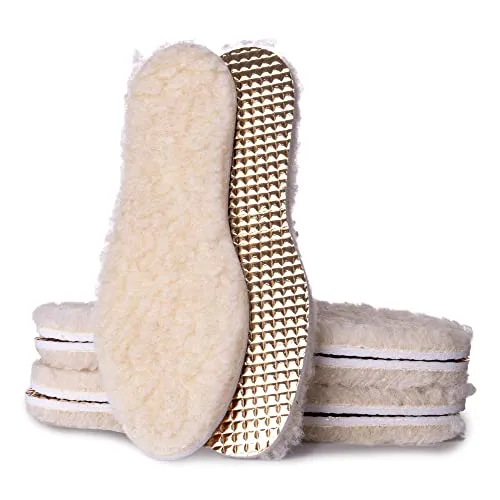 SULPO 3 Paare Winter-Einlagen - Weiche, warme Einlagen mit Oberseite aus Schafwolle - Unterseite aus PU-Schaum, mit Aluminiumisolierung - Thermo-Einlegesohlen für kaltes Wetter - Größen: 36-46